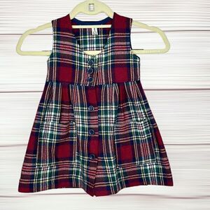 Vtg Maskit Israel Girls Royal Stewart Tartan Jumper Dress Wool (?) Pockets 4 Y